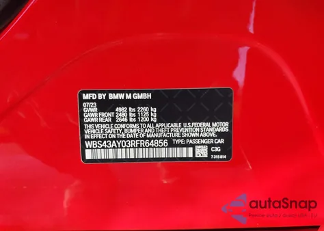 2024 BMW M3 Competition xDrive z USA, uszkodzony, nr VIN WBS43AY03RFR64856